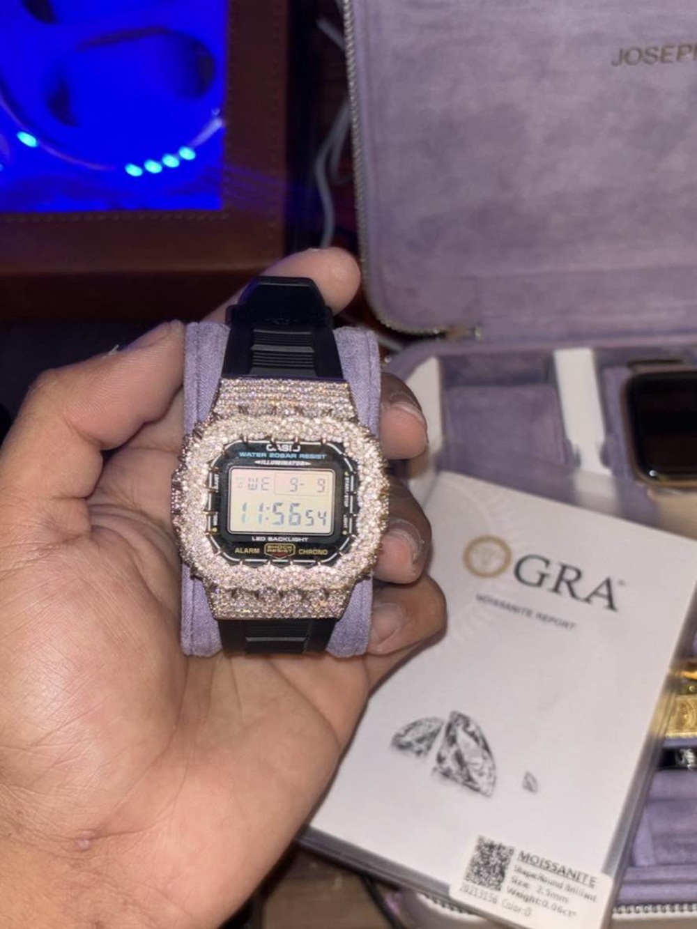 Casio watch with Moissanite diamond bezel
